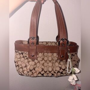 Coach Tan & Brown Signature Canvas Shoulder Bag